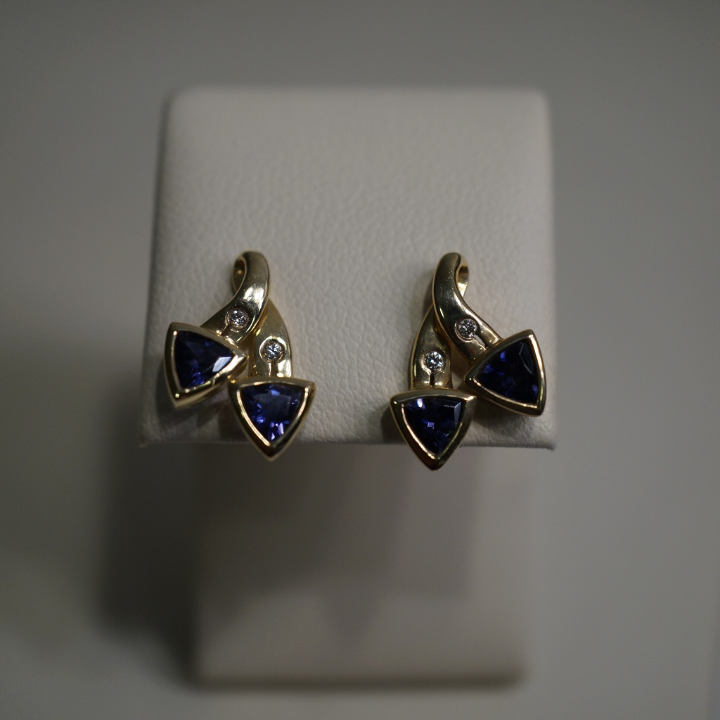 14ky Gold Genuine Tanzanite  Diamond Earrings